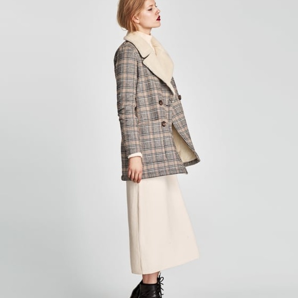 NWOT Zara cotton blend Texure Checked Coat - Picture 4 of 5